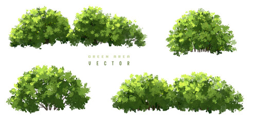 Vertor set of green tree,plants side view for landscape elevations,element for backdrop,eco environment concept design,watercolor greenery scene,shrub