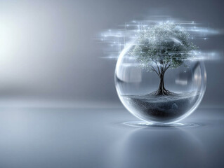 glowing tree enclosed in transparent sphere symbolizes mental clarity and growth