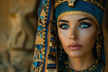 Obraz premium Portrait of a stunning woman embodying the elegance and power of an ancient egyptian queen