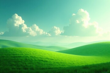 Obraz premium a vast, serene landscape with an abstract green background and soft, misty clouds drifting lazily across the sky, dreamy, misty, serene