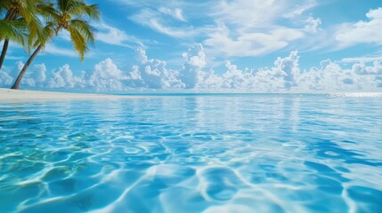 Relaxing day at the beach tropical paradise nature scene clear water wide angle serenity and calmness