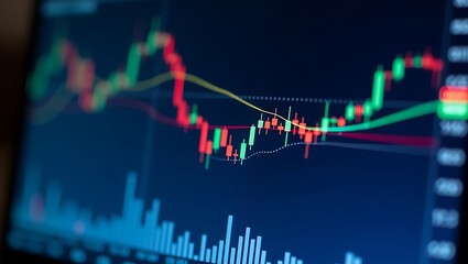 Naklejka premium Dynamic Financial Stock Market Graph with Rising Candlestick Chart