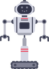 Modern robot standing on tank tracks, showcasing artificial intelligence and advanced technology, representing the future of robotics and automation