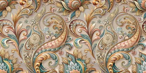 Intricate floral wallpaper design with rich colors and elegant patterns.