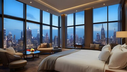 Naklejka premium Hotel Suite with City Skyline Views