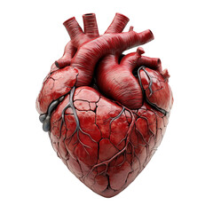 Realistic anatomical human heart showing arteries and veins. Isolated on white and transparent background
