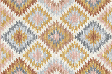Fototapeta premium Kilim and Aztec Carpet modern Pattern with trending colors in high resolution 