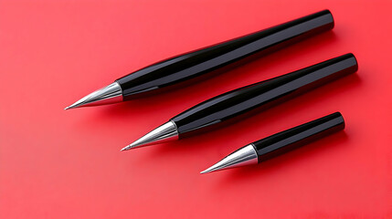 Sleek Black Pens Red Background Illustration