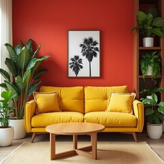 Sofa in a living room decorated with brazilian folklore design