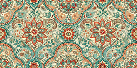 Naklejka premium Intricate floral pattern with vibrant colors and elegant swirls.