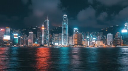 Obraz premium A futuristic city skyline with advanced architecture and glowing skies.