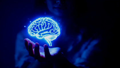 AI Brain Concept Held in Hands - Futuristic Technology