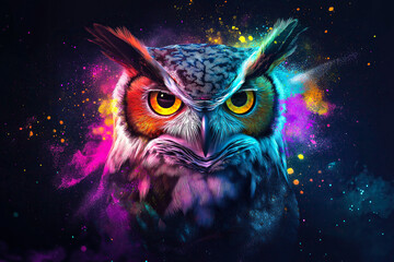 A vibrant watercolor painting of a colorful owl with expressive eyes. The concept of creativity, wisdom, and the beauty of nature interpreted through artistic expression. Generative AI.
