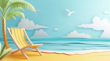 Obraz premium Beach, summer atmosphere, paper-cut style, papercut, vacation background