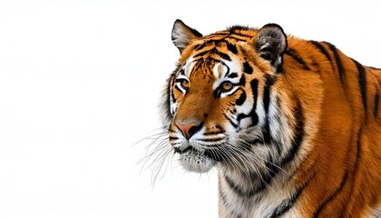 A tiger in full growth and isolated on white, showcasing strength and beauty, powerful wild animal in full display