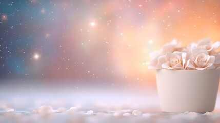 Elegant white roses in a dreamy starry background