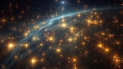 Obraz premium Networks of light linking stars in space to an illuminated Earth below 