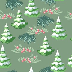 Merry Christmas! Happy New Year - a seamless pattern on a festive, winter theme from cute illustrations, elements in a flat style. Digital illustration