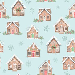 Fototapeta premium Merry Christmas! Happy New Year - a seamless pattern on a festive, winter theme from cute illustrations, elements in a flat style. Digital illustration