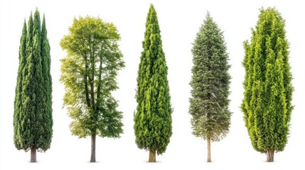 Five isolated trees on white background.