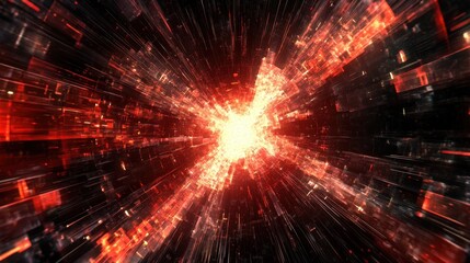 Obraz premium Abstract fiery explosion, digital art, glowing energy burst.