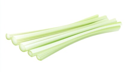 Five pale green stalks of celery, isolated on a white background.