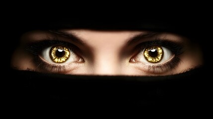 Mysterious eyes of a veiled figure in dramatic lighting