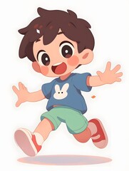 Happy running boy character illustration, Generative AI 