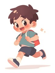 Happy running boy character illustration, Generative AI 