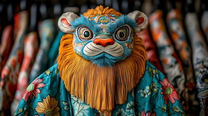 Obraz premium Colorful Lion Dance Mask Illustration