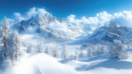 Obraz premium Snow-covered mountains, winter wonderland, serene landscape.