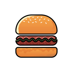 a flat hamburger isolated on white 