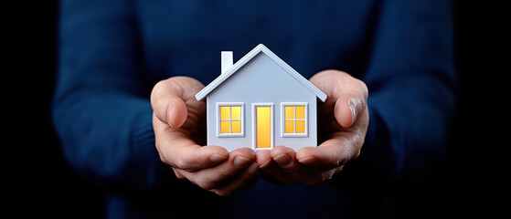 person holds small model house, symbolizing homeownership and dreams