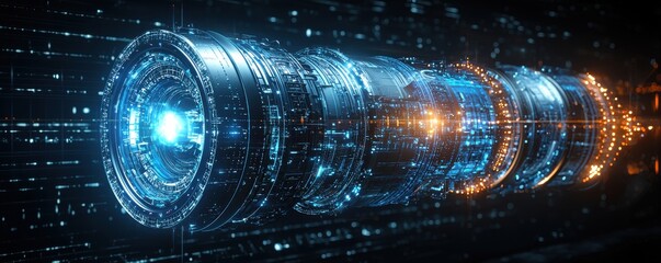 Futuristic digital rendering of a high-tech aircraft engine fan