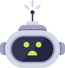 Modern robot showing concern with flashing antenna, artificial intelligence and emotions concept, chatbot support, flat cartoon illustration isolated on white background