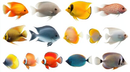 Fototapeta premium Vibrant Collection of Tropical Fish Isolated on White.