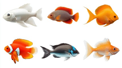 Fototapeta premium Six Vibrant Tropical Fish Isolated on White Background.