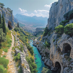 Breathtaking natural rock formation with a unique archway revealing a stunning landscape, generated AI