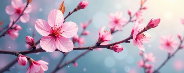 Obraz premium A delicate watercolor painting of a single cherry blossom in bloom, blossoms, floral