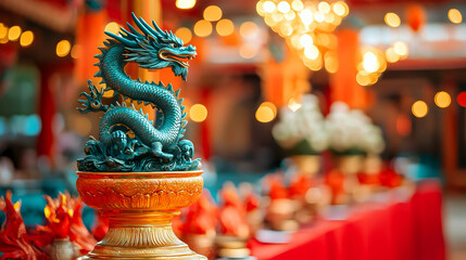 Fototapeta premium Teal Dragon Statue Illustration, Asian Culture