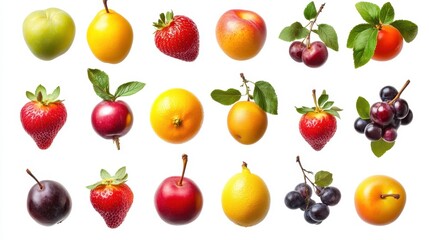 Vibrant Collection of Fresh Fruits Isolated on White.