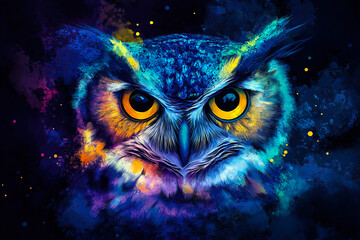A vibrant watercolor painting of a colorful owl with expressive eyes. The concept of creativity, wisdom, and the beauty of nature interpreted through artistic expression. Generative AI.