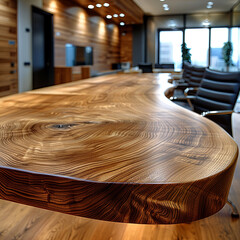 A large wooden table in a modern office generative AI