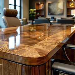 A large wooden table in a modern office generative AI