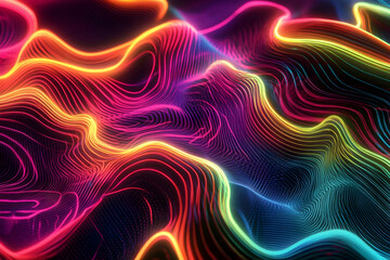 Fototapeta premium Data waves flow through a modern neon abstract backdrop, representing virtual cyberspace with glowing lines and futuristic colors