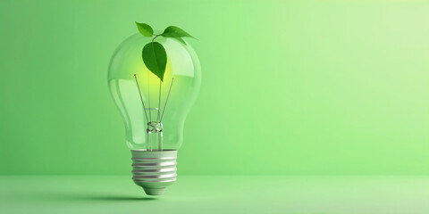 Green energy concept with a light bulb on a vibrant green background.
