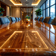 A large wooden table in a modern office generative AI