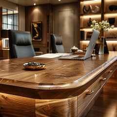 A large wooden table in a modern office generative AI