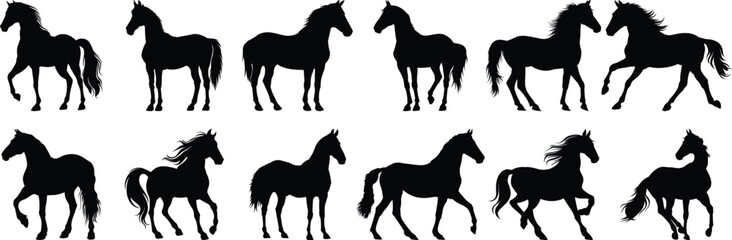 Horse silhouette set vector design big pack of animal illustration and icon