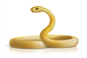Naklejka premium golden snake with intricate scales coiled elegantly on white background
